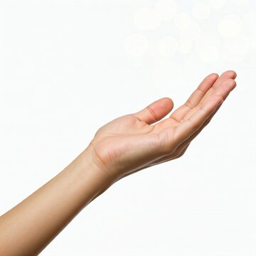 Open palm of a hand isolated on whte background, mockup