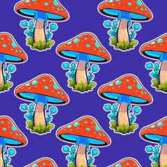 Bright vector seamless pattern with fly agarics