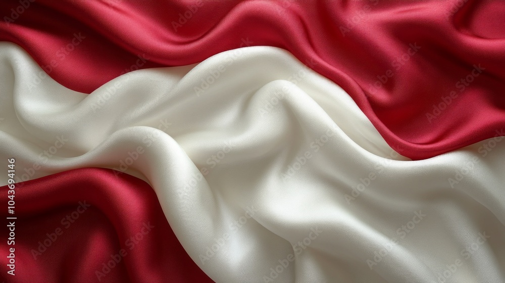 Poster a red and white fabric with a wave pattern