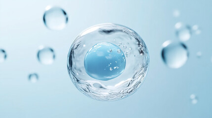 Close up skincare product advertisement featuring cells and cell nuclei