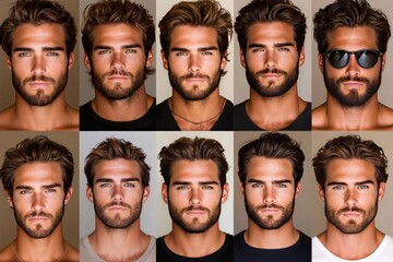 Grid of diverse male faces showing variations of beards hairstyles and facial expressions capturing personal grooming trends identity and modern masculinity