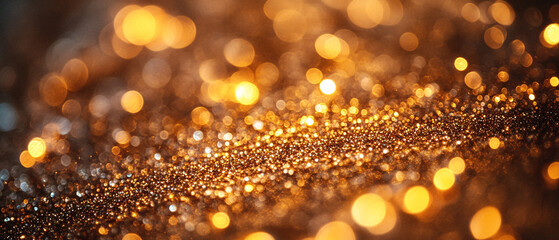 Sparkling Gold Glitter Texture with Bokeh Lights Background