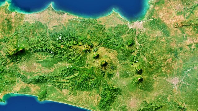 4K Central Java Province Map Of Indonesia, High Resolution Satellite View With No Border, Widescreen 4K Resolution