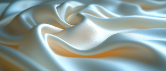 Fototapeta premium Smooth White Silk Fabric Draped in Elegant Waves for Background or Texture, Smooth White Silk Fabric Draped in Elegant Waves for Background