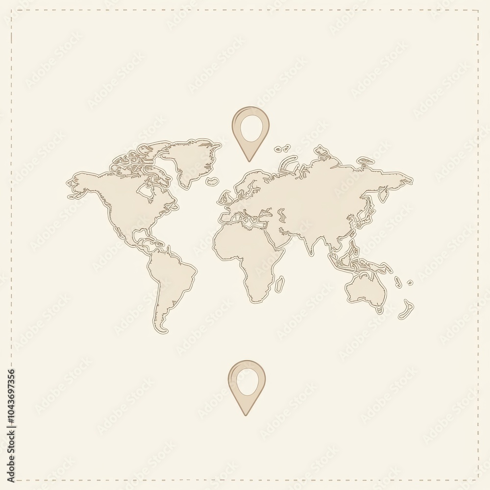 Aufkleber a world map outline features map pins marking popular travel destinations for planning future advent
