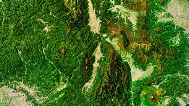 4K Mountains Area in West Java Indonesia, High Resolution Satellite View With No Border, Widescreen 4K Resolution