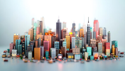 A vibrant miniature skyline showcasing a variety of colorful buildings in a cityscape. Ideal for representing urban life, architecture, or city planning themes.