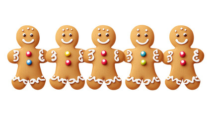 Fototapeta premium Cheerful gingerbread cookies lined up for the holidays on a transparent background