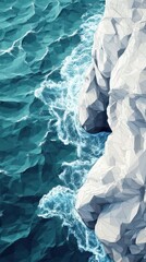 Aerial view of geometric rocks and waves in turquoise waters an intriguing digital landscape art piece