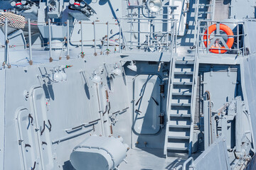 maritime background, fragment of a modern ship, various equipment on the deck