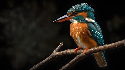  Common Kingfisher Perched on Branch