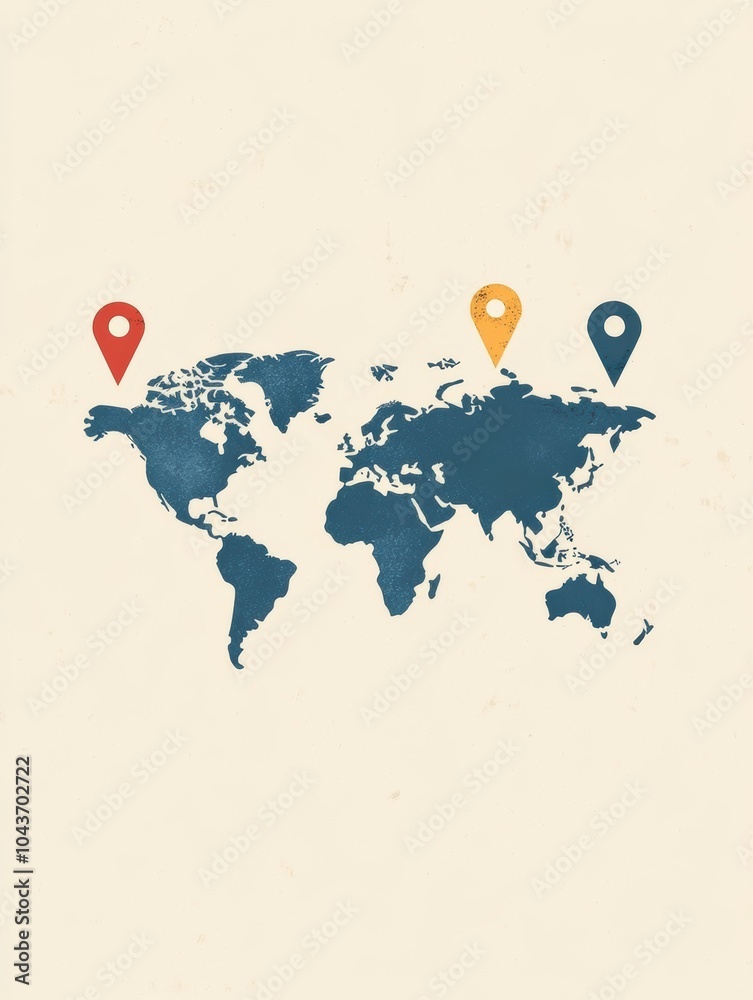 Aufkleber travel destinations are marked on a world map outline, emphasizing locations for future explorations