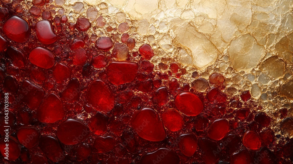 Poster a red and gold swirl of liquid with many bubbles