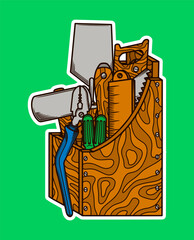 Vintage Wooden Toolbox Doodle Sticker Illustration