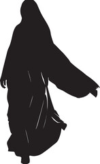 Silhouette of Woman Walking in Traditional Robe  