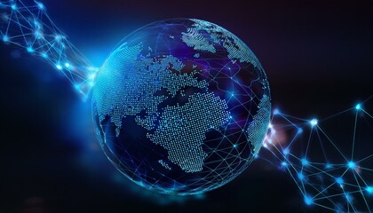 Obraz premium sphere made of neon dots. Global network connection. Digital atom. Globe Grid. Worldwide communication. Futuristic earth globe. Science, technology and illustration on dark background.