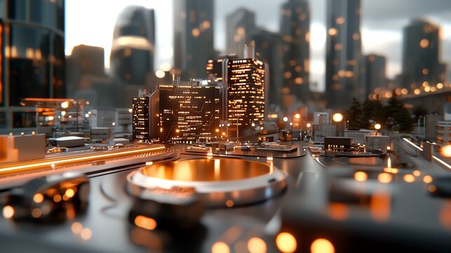 A futuristic city with streets paved in shifting, holographic colors, symbolizing innovation and creativity in design