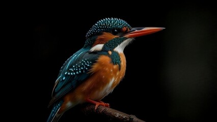 Common Kingfisher on Branch, Dark Background