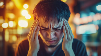 Suffering from Headache Person Pressing Temples