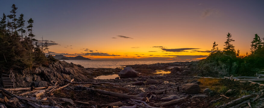 Spectacular sunset on a remote cove of the Bic National Park (parc national du bic), Quebec, Canada