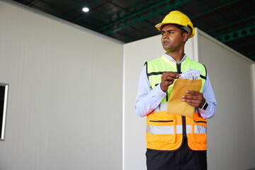 worker counting money from envelope in the factory