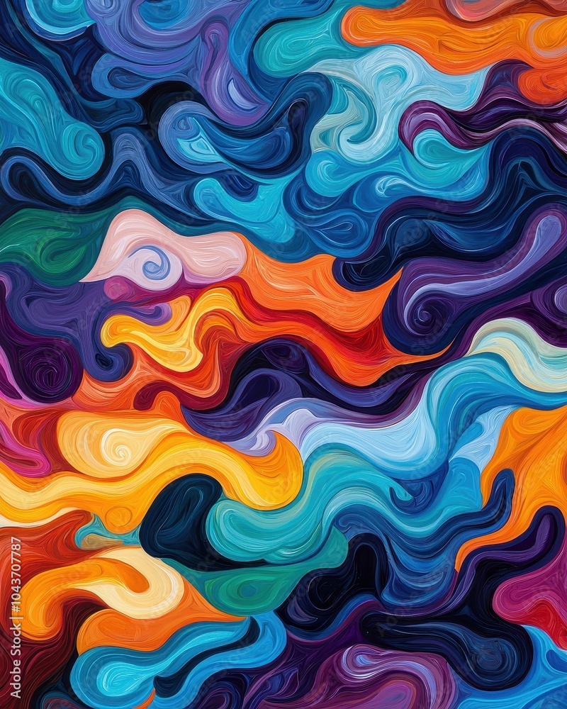 Poster colorful abstract wave patterns on canvas