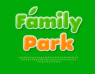 Vector eco concept Family Park. Glossy Green Font. Decorative Alphabet Letters and  Numbers set.