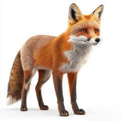 Obraz premium A realistic fox standing on a white isolated background.