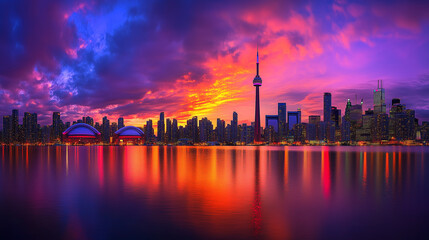 Fototapeta premium Vibrant Sunset Reflections Over Toronto