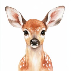Adorable young deer portrait, white isolated background