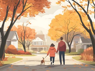 Autumn Stroll Through Vibrant Neighborhood Landscape