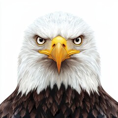 Obraz premium Bald eagle portrait, fierce expression, white isolate background