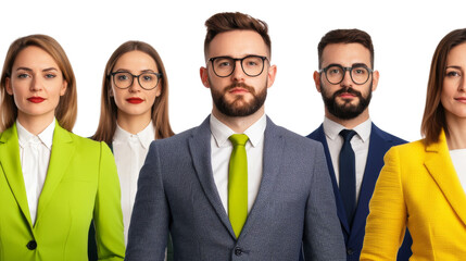 Business Team Portrait with Green and Yellow Suits.
