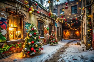 Fototapeta premium Urban Exploration Photography: Christmas Words in Abandoned Spaces for Holiday Inspiration