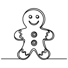 One solid line drawing of a gingerbread man, Christmas baking, vector illustration