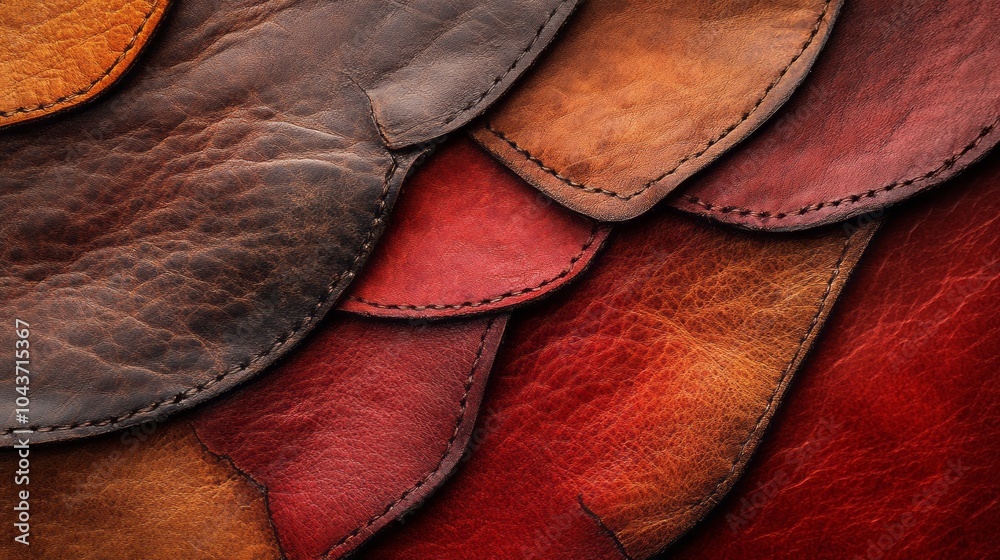 Poster a close up of leather with a red and brown color scheme