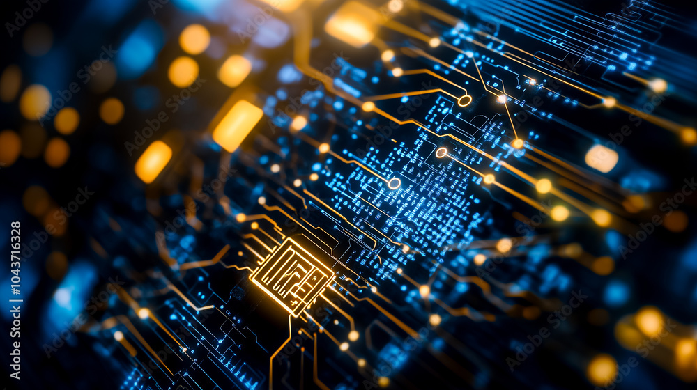 Poster complex digital connections illustrate the flow of data between devices in an abstract format