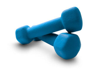 Blue dumbbells on white background