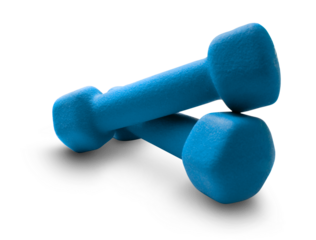 Blue dumbbells on white background