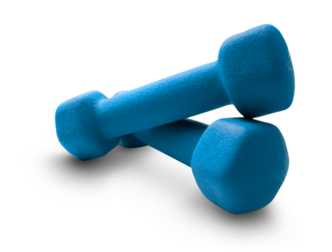 Blue dumbbells on white background