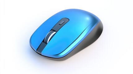 Modern blue wireless mouse on a white background