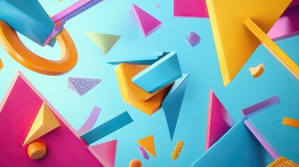A bright border design showcasing 3D geometric figures and colorful angles