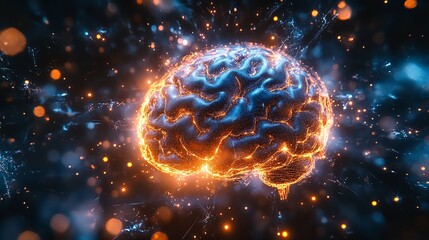 Obraz premium Glowing 3D Brain Render with Bokeh Effect