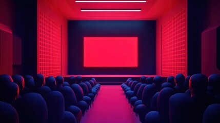 Obraz premium A modern theater interior with abstract seating and a vibrant screen.