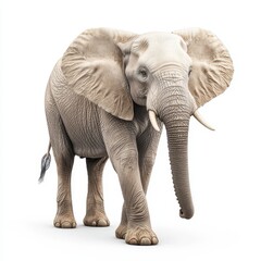 Elephant standing gracefully, white isolated background.