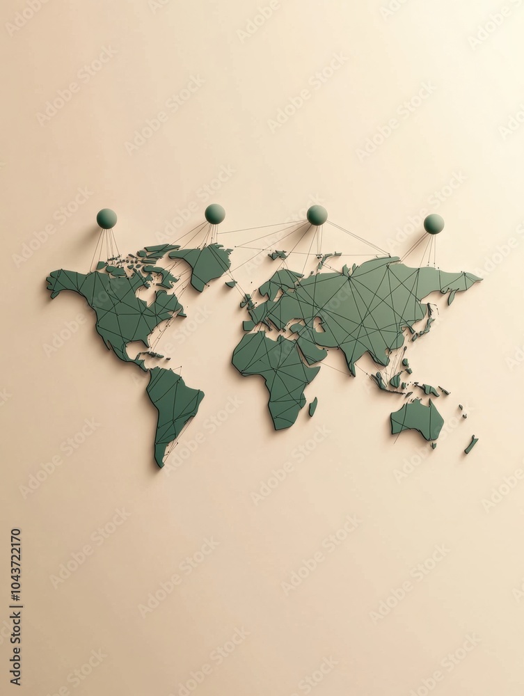 Leinwandbilder a detailed world map outline showcases key travel destinations marked with map pins connecting vario