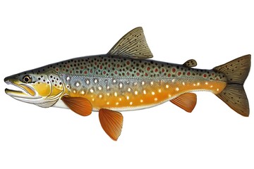 Fototapeta premium Close-up Illustration of a Brown Trout with Spotting and White Background.