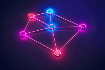 A vibrant neon network structure on a dark background, showcasing interconnected nodes with glowing edges, perfect for tech-related designs.