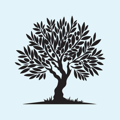 Editable Black Olive Tree Silhouette Vector Illustration with Transparent Background