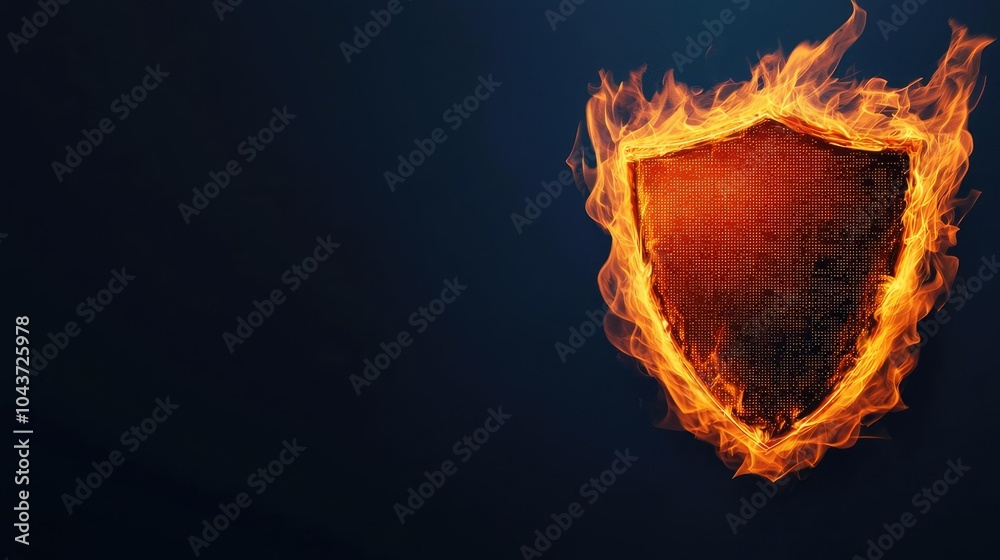 Wall mural a fiery shield emblem with flames engulfing the edges, set against a dark background, symbolizing pr